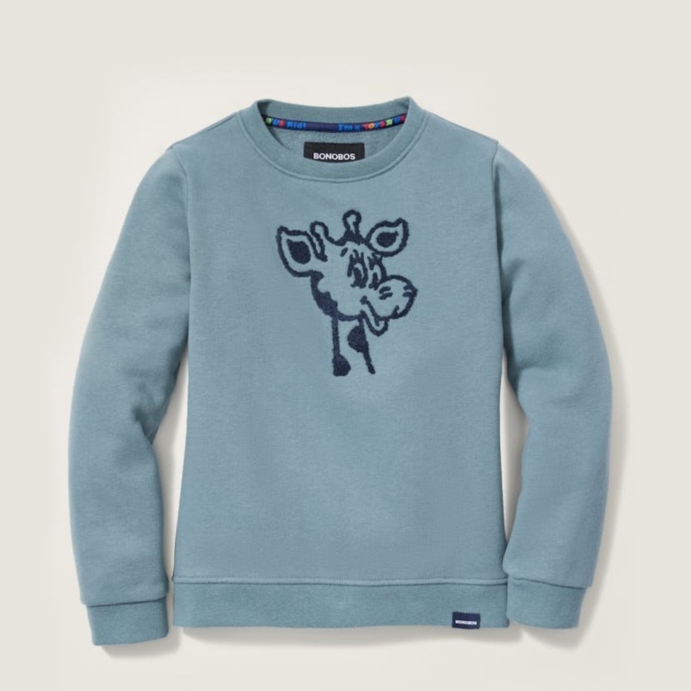Bonobos Kids Toys "R "Us Geoffrey Giraffe Crew Neck Sweatshirt Kazoo Blue $69